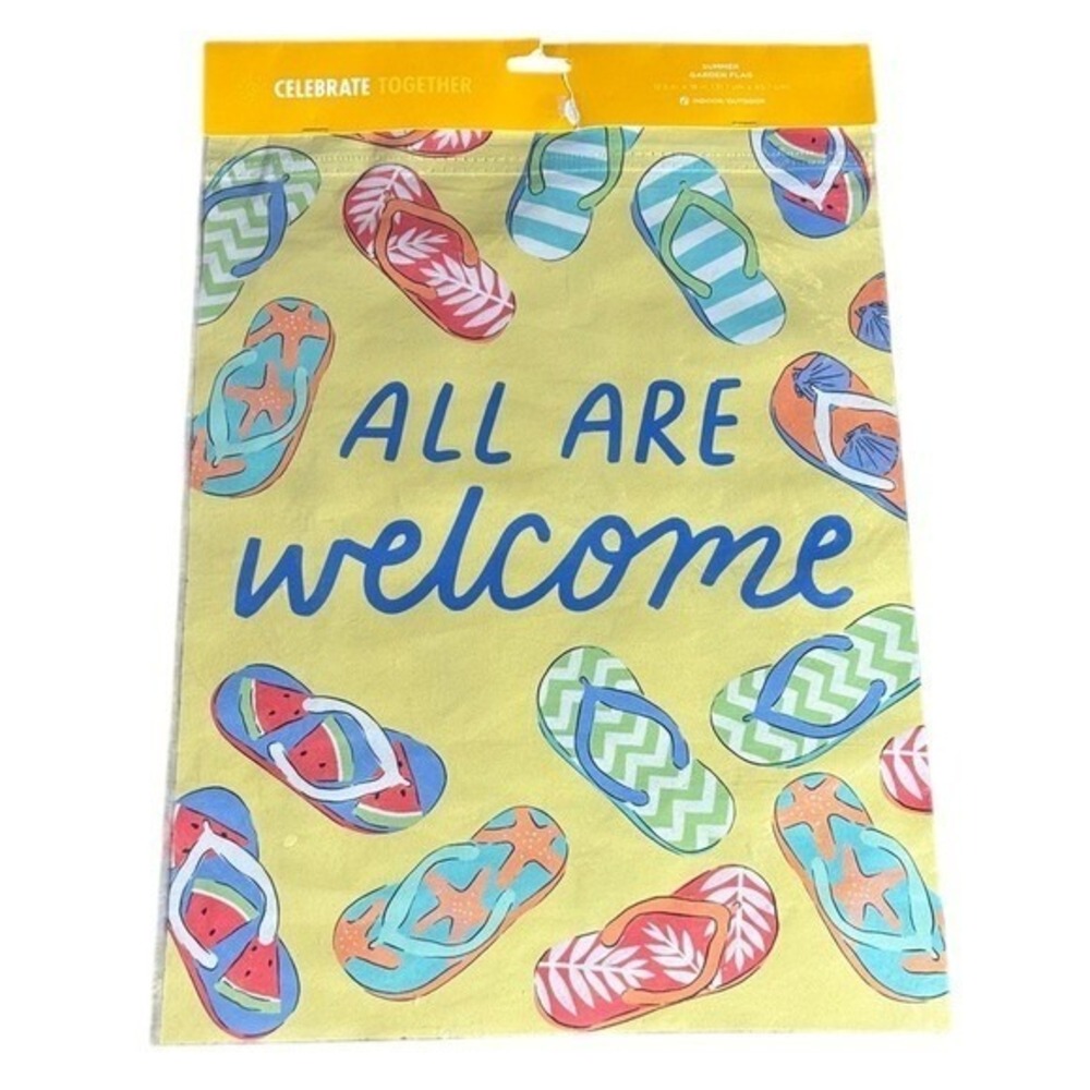 Summer "All Are Welcome" Flip Flops Garden Flag Yard Decor Outdoor 12.5"x18" NEW